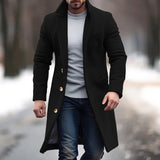 WIAOFELLAS  -  Men's Winter Suit Collar Mid-length Jacket Casual Single Breasted Pocket Woolen Coat Autumn Long Sleeve Daily Top Outerwears Man