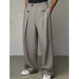 Wiaofellas  -  Spring Autumn New Fashion Men Casual Suit Pants Multiple Buttons High Waist Loose Straight Trousers Spring Business Soild Pant