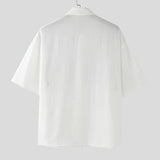 WIAOFELLAS  -  Men Shirt Lace Patchwork Pleated Lapel Short Sleeve Lace Up Men Clothing Summer Loose Streetwear Casual Male Shirts 2025