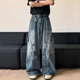 WIAOFELLAS  -  High Street Men's Jeans Deconstruction Solid Color Casual Wide Leg Menswear Loose Straight Simple Male Denim Pants
