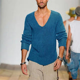 Wiaofellas  -  European and American Men's Long Sleeved V-neck Loose Oversized Men's Fashion Casual Solid Color Sweater