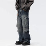 Wiaofellas  -  Autumn Men's Casual Multi-pocket Wide Leg Denim Pants High Street Fashion Y2K Baggy Jeans Punk Hip Hop Distressed Cargo Jean