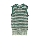 WIAOFELLAS  -  Summer New Men's Striped Sleeveless Knitted Vest American Retro Fashion Trendy Street Hip Hop Loose Casual Niche Men's Top