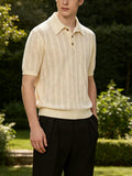 Wiaofellas  -  Vintage Hollow Out Knitting Tops For Men Summer New Casual Short Sleeve Breathable Polo Shirts Mens Stylish Slim Fit Polos