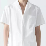 WIAOFELLAS  -  Summer New Men's V-neck Solid Color Thin Short Sleeve Shirt Retro Fashion Trend Casual Simple Loose Breathable Men's Tops