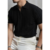 Wiaofellas  -  Summer Men's Clothing Light Luxury Zipper Polo Shirt Korean Solid Color Short Sleeve Retro Fashion Streetwear Leisure Knitwear