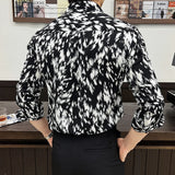 WIAOFELLAS  -  Fashion Handsome Long Sleeved Men Floral Shirts Trendy Korean Style Slim Button Printed Shirt Streetwear All Match Mens Clothing