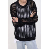 Wiaofellas  -  Mens Hollow-Out Niche Color-Blocked Knitwear Streetwear Fashion Youth Trend Couple Long-Sleeved Top Men'S Clothing 2026 New
