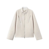 WIAOFELLAS  -  Retro white moonlight wool short jacket, American high street zipper woolen coat for men and women