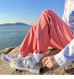 WIAOFELLAS  -  Trendy White Dstring Trousers for Men Casual Loose Fit Low Waist Long Pants Youthful Energy Sle Summer Thin Material