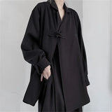 WIAOFELLAS  -  Chinese Style Black Shirt Jacket Long Sleeve Tops Men Women Vintage Loose Turndown Collar Hanfu Autumn Casual Kimono Hombre