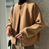 WIAOFELLAS  -  Japanese retro round neck solid color versatile cardigan sweater men's autumn and winter casual loose lazy style jacket