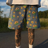 Wiaofellas  -  Denim Shorts Men's Summer High Street Capris Men Techwear Oversize Leisure Pants Unisex Streetwear Y2k Daisy Loose Jeans
