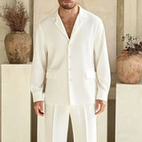 WIAOFELLAS  -  Spring Autumn Long Sleeve Shirts And Pants Two Pieces Sets Men Beach Fashion Solid Suits Vintage Knitted breathable Outfits Mens