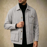Wiaofellas  -  Retro Solid Color Lapel Jacket Mens Daily Outdoor Autumn Multi Pocket Long Sleeve Coat Fashion Loose Fit Outwear For Mens