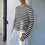 WIAOFELLAS  -  Men Striped T Shirt O-neck Long Sleeve Fashion Casual Men Clothing Streetwear Knitted Korean Style Tee Tops