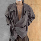 Wiaofellas  -  Men's Button Down Shirt Irregular Long Sleeve Shirt Vintage Casual Loose Shirt Jacket Tops Casual Sweatshirt Streetwear Vintage