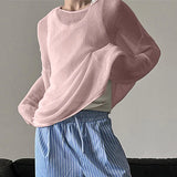 WIAOFELLAS  -  Men T Shirt Solid Color Knitted O-neck Long Sleeve Loose Male Tee Tops See Through Sexy Fashion Casual Men Clothing