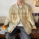 Wiaofellas  -  Fire Damaged Raw Edge Distressed Loose Denim Jacket Men's and Women's Trendy Brand Ruffian Handsome