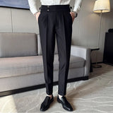 Wiaofellas  -  Casual Commuting Versatile Men's Clothing Splice Buttons Pocket Fashion High Waisted Solid Color Wide Leg Straight Leg Pants