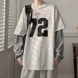 Wiaofellas  -  Trendy Long Sve Digital Print Loose Men's T-irt Autumn American Splicing Color Blo Couple Base irt Youth  Sle