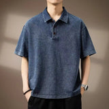 WIAOFELLAS  -  Summer New Men's Denim Polo Shirts American Style Lapel Short Sleeved Loose Tees Shirt High-end Men's Thin Design Trendy Tops