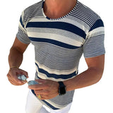 Wiaofellas  -  Retro Striped Knitting T-shirts Men Spring Summer Casual Crew Neck Short Sleeve Slim T Shirt Fashionable Men's Knitted Pullovers