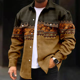 WIAOFELLAS  -  Retro Men's Patchwork Print Jackets Fashion Man Casual Coat Autumn Winter Men Lapel Single Breasted Pocket Loose Outerwears