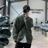 WIAOFELLAS  -  Autumn and winter stand collar cardigan sweater jacket men's zipper loose long sleeve American retro