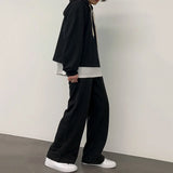 Wiaofellas  -  Spring New Fake Two-piece Sports Suit Men's Korean Hooded Sweatshirts + Loose Wide Leg Sweatpants Set Casual 2Y7125