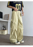 WIAOFELLAS  -  Men's Casual Pants Drawstring Solid Color Pleated Design Menswear Side Big Pokcets Elastic Waist Male Trousers New