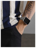 WIAOFELLAS  -  New Chic Striped Polo Shirt Light Luxury Hollow Out Knitted T-shirts Korean Style Zipper Short Sleeve Tops Breathable Knitwear