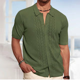 WIAOFELLAS  -  Summer New Men's Solid Color Short-Sleeved Cardigan Knitted Polo Shirt Retro Casual Fashion Trend Simple Slim Business Mens Tops