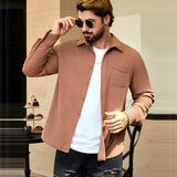 Wiaofellas  -  Spring Men's Leisure Corduroy Oversized Shirts Buttoned Lapel Long Sleeve Solid Color Texture Vintage Casual Streetwear S-3XL
