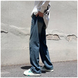 WIAOFELLAS  -  Vintage Jeans Men Wide Leg Loose Mid Waist Bleached All-match Teenagers Fitness Fashion Classic High Street Slouchy Denim Chic
