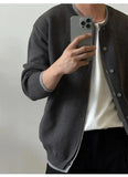 WIAOFELLAS  -  Thickened knitted cardigan fake two pieces wear simple round neck long sleeves lazy layered sweater jacket