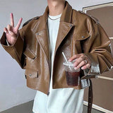 WIAOFELLAS  -  Autumn And Winter New Men's Short Pu Leather Jacket American Retro Fashion Trend High Street Casual Loose Niche Men's Tops