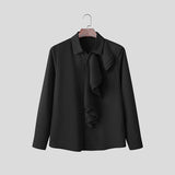 WIAOFELLAS  -  Men Shirt Solid Ruffle Lapel Long Sleeve Male Tops Streetwear Spring Shirts Fashion 2026 Elegant Men Clothing Camisas