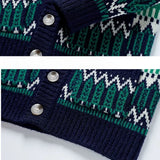 WIAOFELLAS  -  Vintage Argyle Splice Knitted Cardigan Mens Long Sleeved V-neck Sweater Autumn Winter Fashion High Quality Loose Knitwear Tops