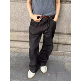 WIAOFELLAS  -  Retro American Waed adient Blue White Denim Jeans Loose Wide Leg Casual Long Trousers for Men And Women Trendy