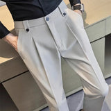 Wiaofellas  -  Men Elegant Gray Slim Fit Pants Formal Trousers For Business