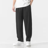 Wiaofellas  -  Chinese Style Thin Ice Silk Navy Blue Straight Casual Pants Loose Ethnic Tai Chi Kung Fu Plus Size Trousers Men Clothing
