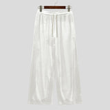 WIAOFELLAS  -  Men Pants Solid Drawstring Joggers Casual Trousers Men Velour Loose Shiny Streetwear Korean Style Fashion Long Pants