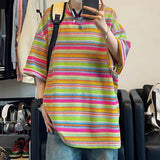 WIAOFELLAS  -  Summer Striped Print Men O Neck Short Sleeve T Shirt Rainbow Fashion Harajuku Casual Oversized Men Clothing Top Harajuku