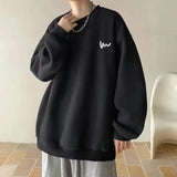 WIAOFELLAS  -  No Hat Hoodies Men Baggy Plus Velvet Thicken Sweatshirts Handsome Warm Print Design Korean Fashion All-match High Street Daily