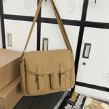 WIAOFELLAS  -  Messenger Bag Casual Canvas Bag Solid Color Retro Bag Solid Color Student Shoulder Bag