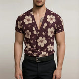 WIAOFELLAS  -  Men T Shirt Flower Printing V Neck Short Sleeve Summer Male Tee Tops Streetwear 2025 Fashion Casual Men Clothing S-5XL