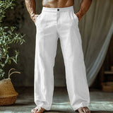 Wiaofellas  -  Men's Textured Casual Pants Soft Fabric Loose Fit Wide Leg Button Fly Lightweight Breathable Summer Holiday Pants Multiple Color