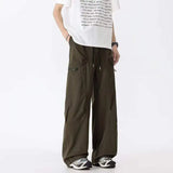 WIAOFELLAS  -  Simple Men's Cargo Pants Zipper Patchwork Elastic Waist Wide Leg Bottom Straight Drawstring Loose Male Trousers 24K4252