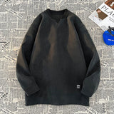 WIAOFELLAS  -  New Daily Sweatshirt Casual Solid Colour Sweatshirt Men's v-Neck Top Large Size Loose Male Hoodie